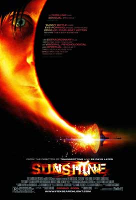 Sunshine Movie Poster with red, orange, and yellow half glowing face