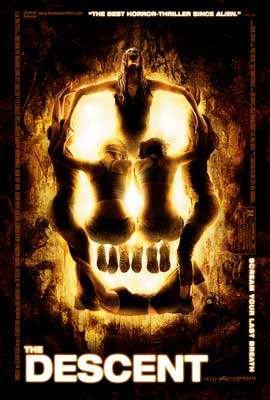 The Descent Movie Poster with image of glowing skull like face