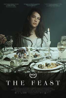 The Feast Movie Poster with person in white sitting at table full of food