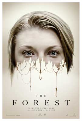 The Forest Movie Poster with image of half face with trees and nooses hanging from them