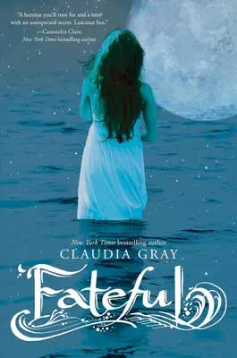 Fateful by Claudia Gray book cover with person walking toward moon in water