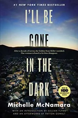 I'll Be Gone in the Dark by Michelle McNamara book cover with image of aerial residential area  at night