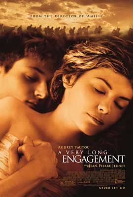 A Very Long Engagement Movie Poster with image of two people sleeping embraced