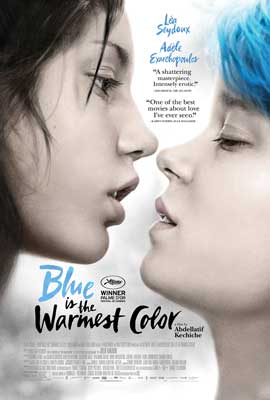 Blue Is the Warmest Color Movie Poster with image of two people, one with blue hair, kissing