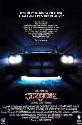 Christine Movie Poster with image of car at night with headlights on