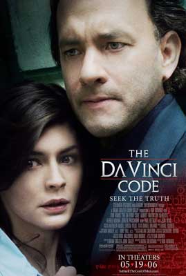The Da Vinci Code Movie Poster with image of two people embraced looking off to the side