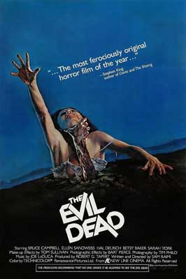 The Evil Dead Movie Poster with image of person reaching up from being half underground with hand around their throat