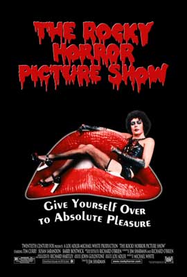The Rocky Horror Picture Show Movie Poster with person in black sitting between red lips
