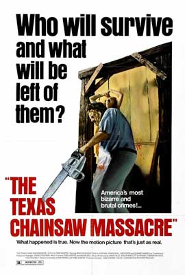 The Texas Chainsaw Massacre Movie Poster with image of masked person holding a chainsaw