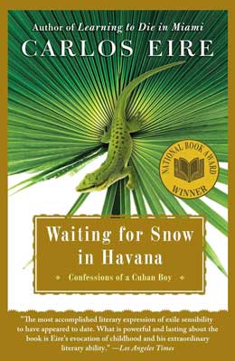 Waiting for Snow in Havana: Confessions of a Cuban Boy by Carlos Eire book cover with image of green lizard on a green leaf