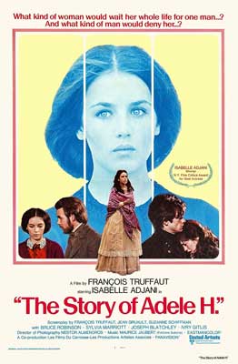 l'Histoire d'Adele H Movie Poster with image of person with short hair showcased with blue tint and people below in full color