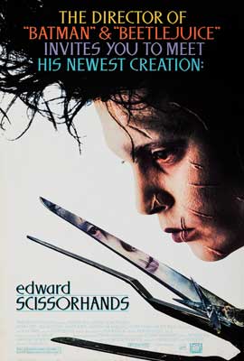 Edward Scissorhands Movie Poster with person with shears for hands and scratches on face