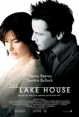The Lake House Movie Poster with two people standing back to chest and one is in black and white
