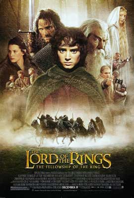 The Lord of the Rings Movie Poster with image of people riding horses below and team of people above