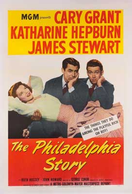 The Philadelphia Story Movie Poster with two people in matching suits resting chin on hand with another person in skirt laid across their lap