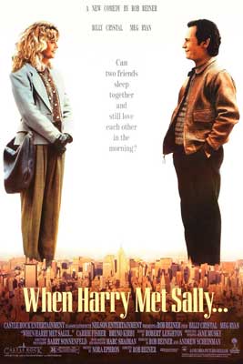 When Harry Met Sally Movie Poster with two people standing across from other and cityscape below them