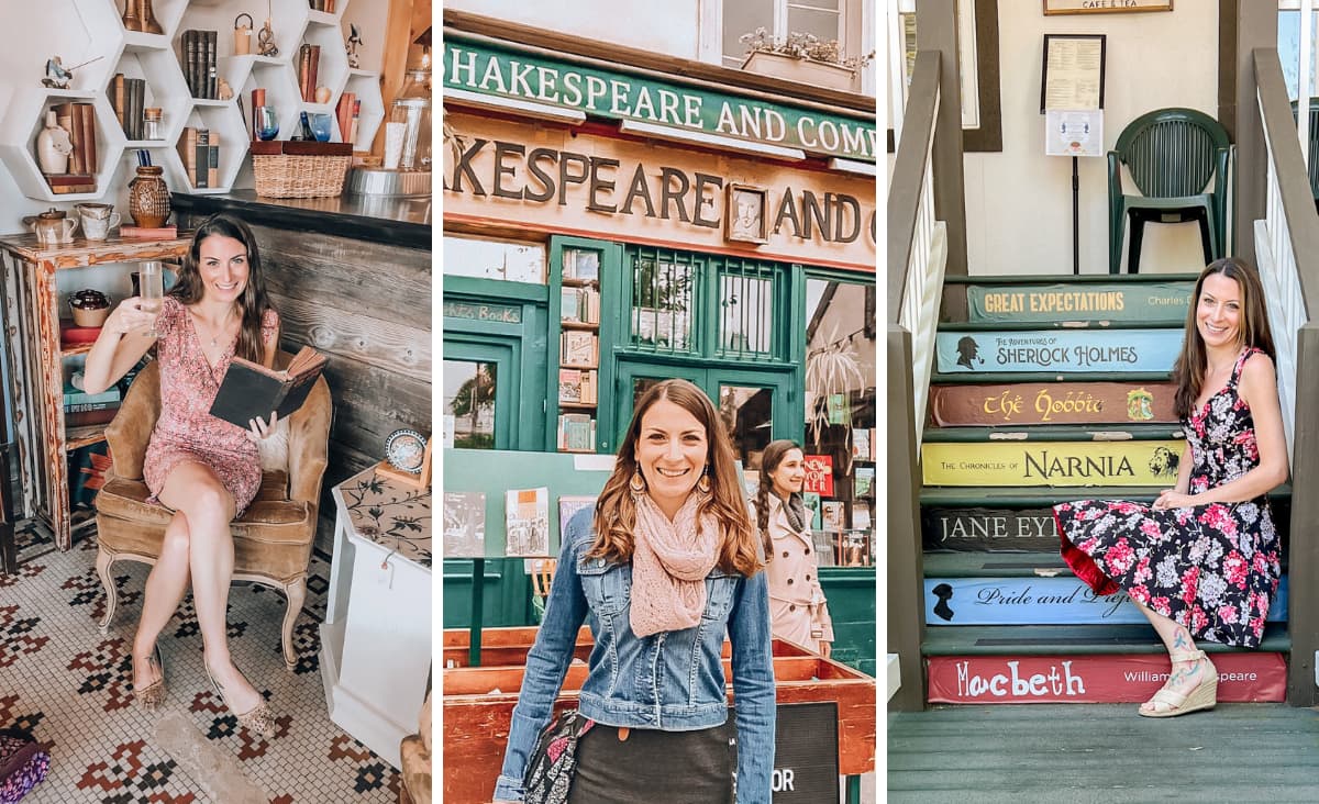 photo collage of Christine with books