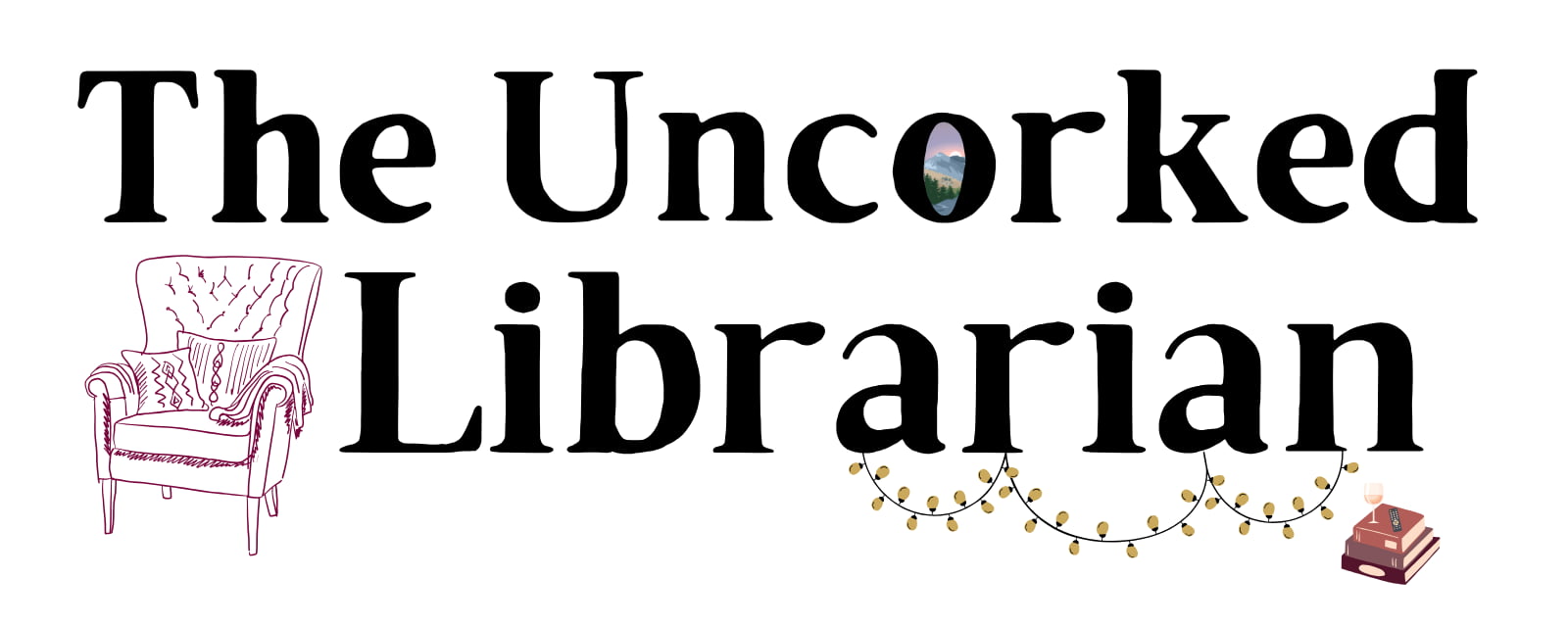 The Uncorked Librarian logo books and armchair graphic