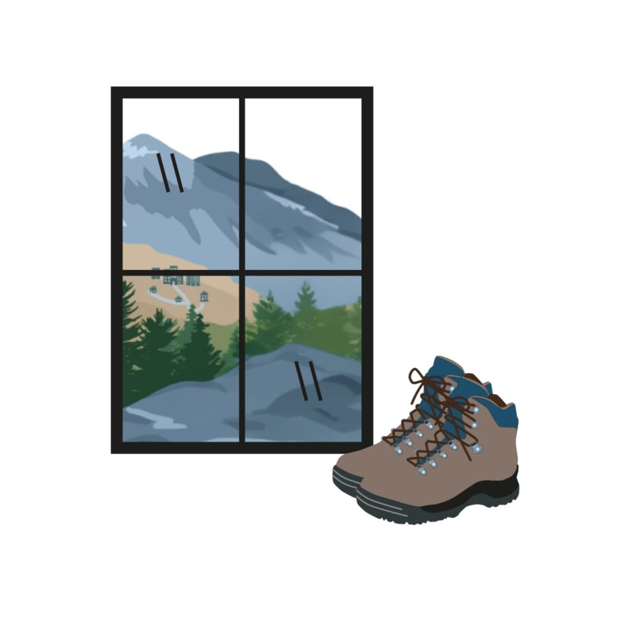 mountains and hiking boots graphic