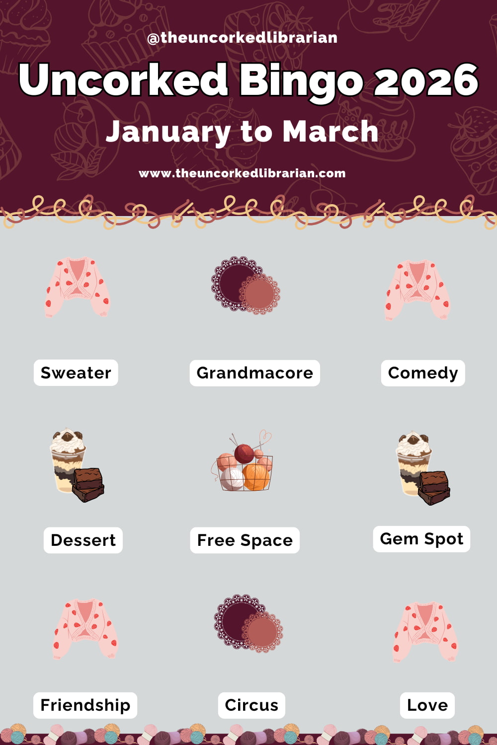 2026 Reading Challenge January to March bingo card