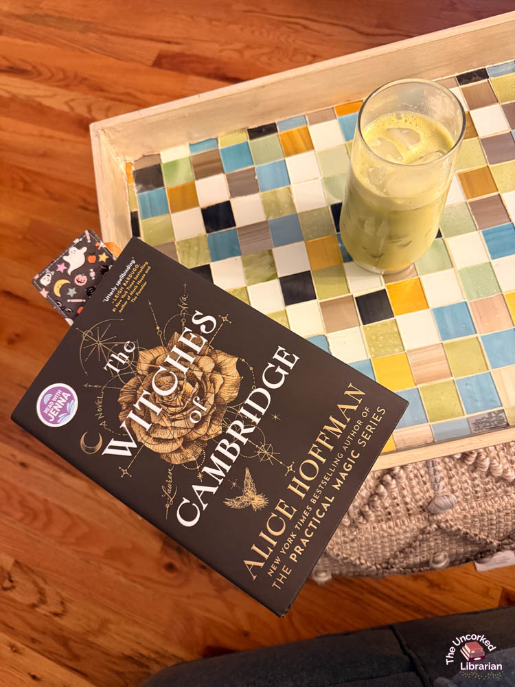 My copy & matcha with The Witches of Cambridge by Alice Hoffman